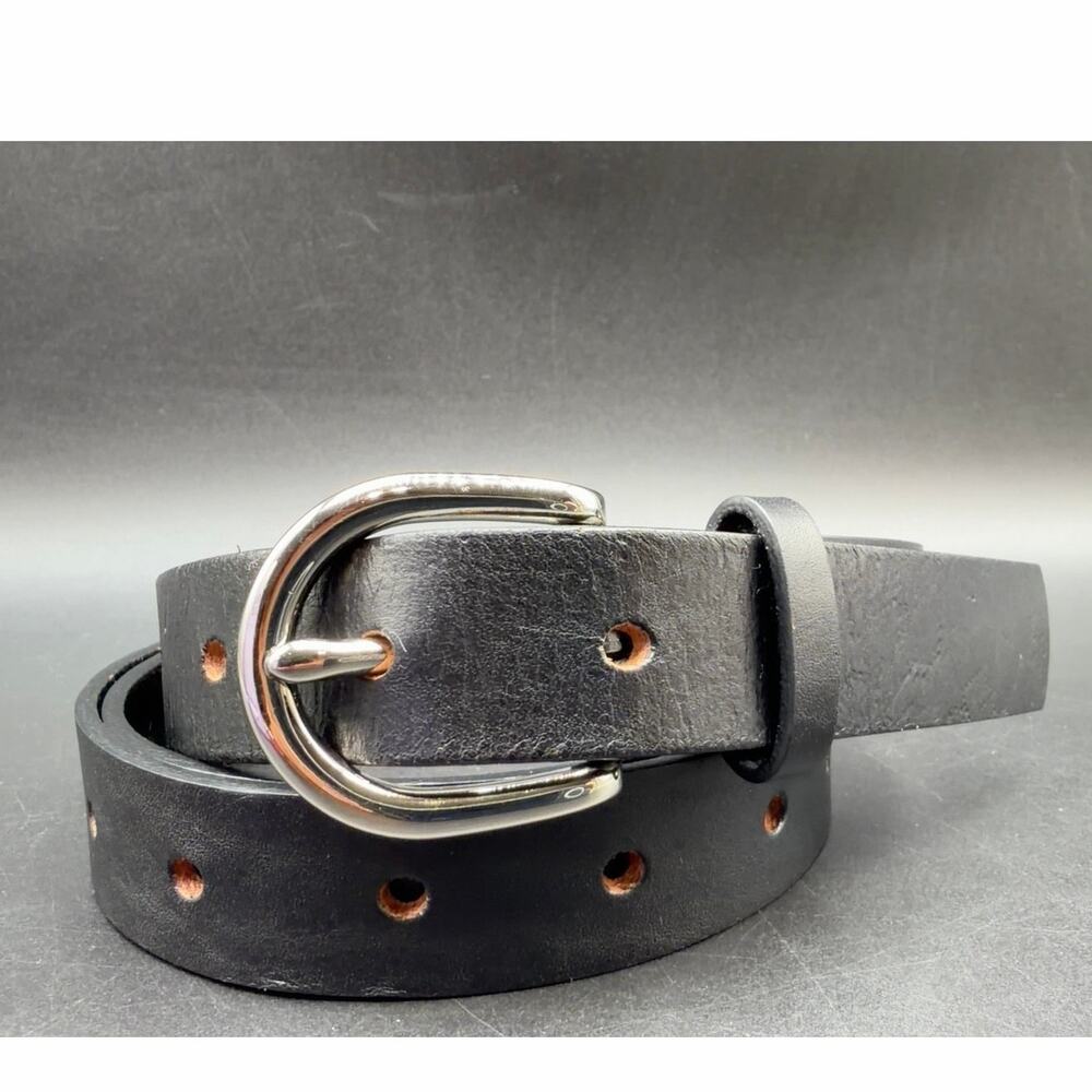 Tommy Bahama Womens Black Leather Belt L XL 10-16 Silver Buckle 44.5" Long
